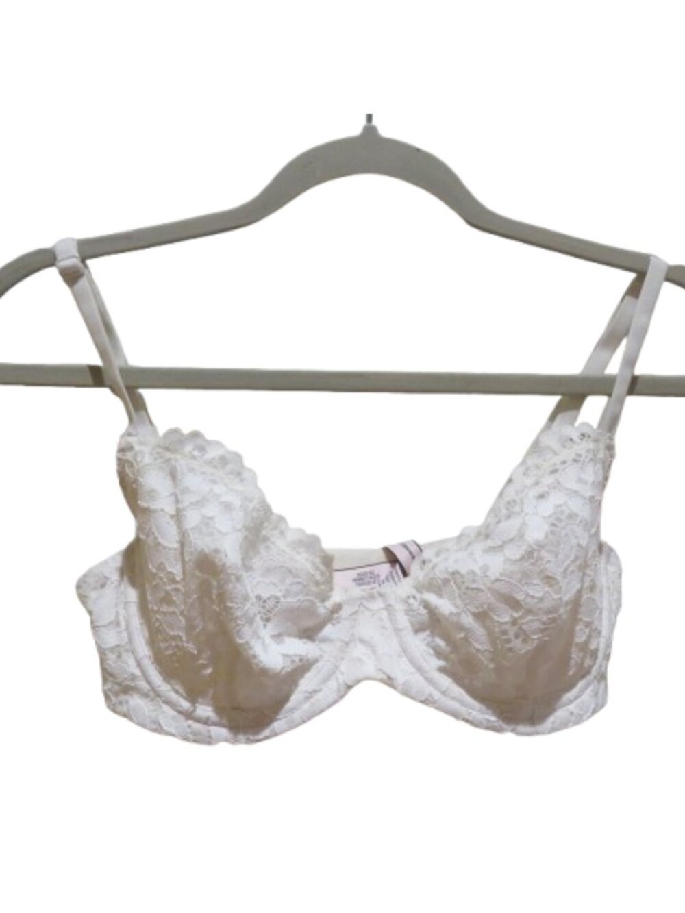 VICTORIA'S SECRET Dream Angels Demi Bra White Lace Size 32D Feminine Coquette